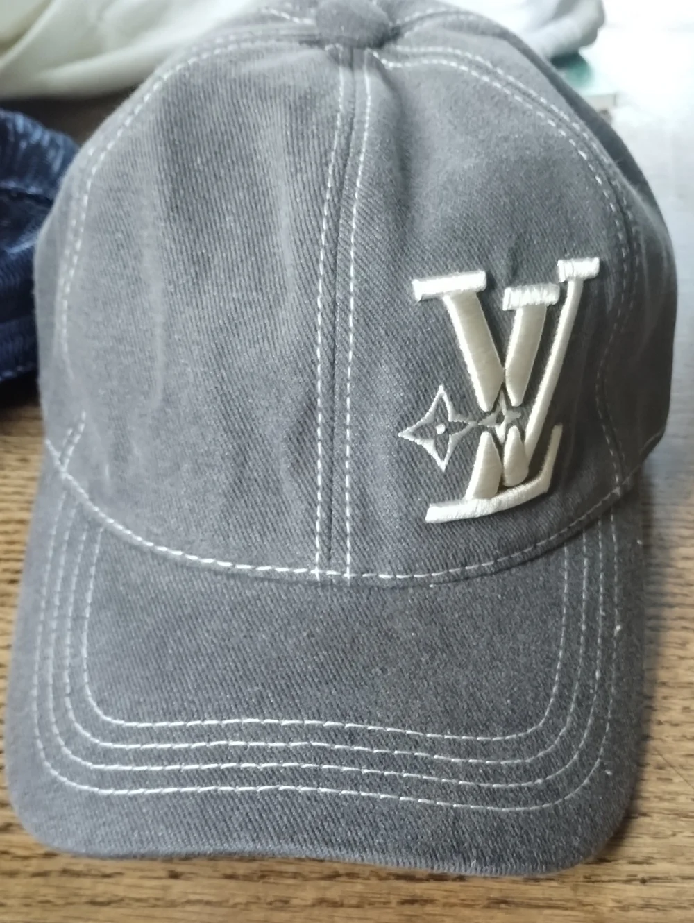Louis Vuitton Gray Baseball Cap with White LV Patch